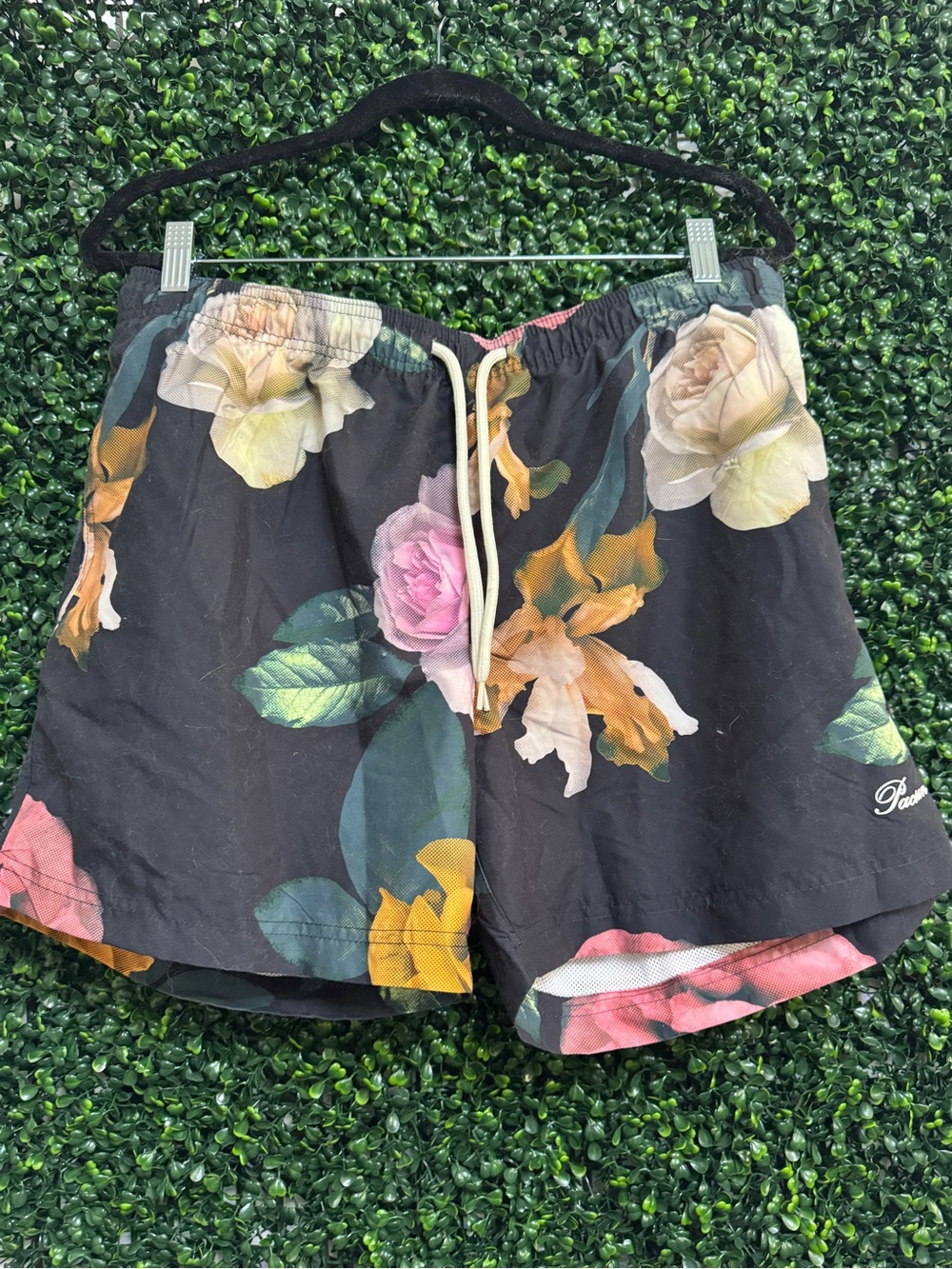 PacSun Black Floral Drawstring Swim Trunks